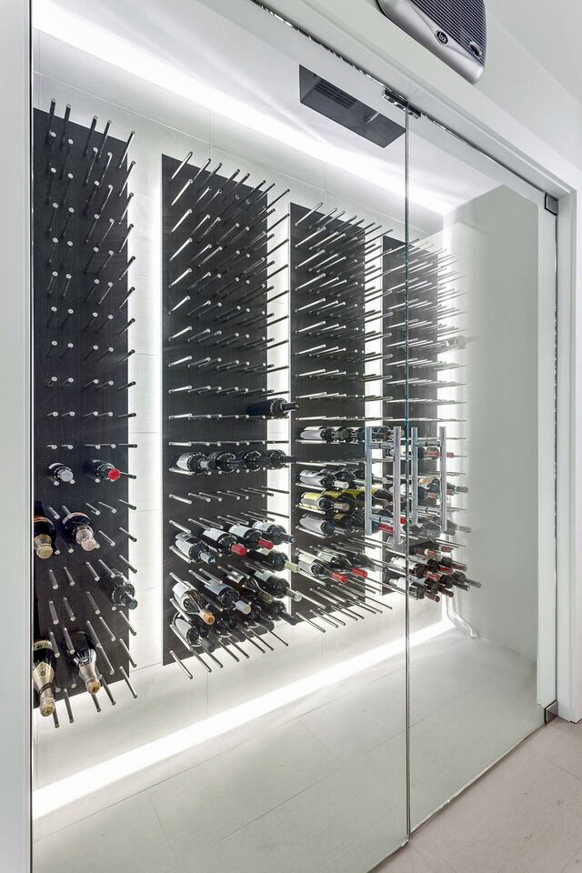 Wall Mounted Peg System Contemporary Wine Display Created by an Expert in Orange County