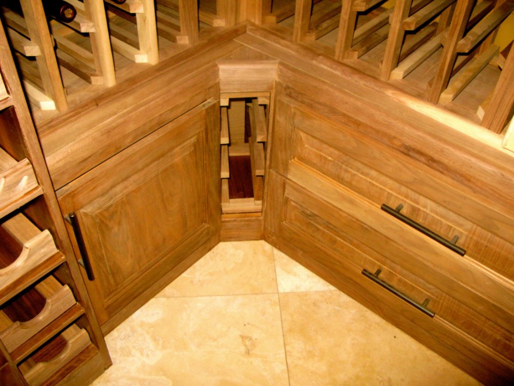 Custom Wine Cellar Installed with Black Walnut Wine Racks and an Efficient Refrigeration Unit Completed by an Orange County Expert