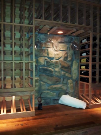 All Heart Redwood Wine Racks with Wine Barrel Tabletop Built by Orange County Master Builders