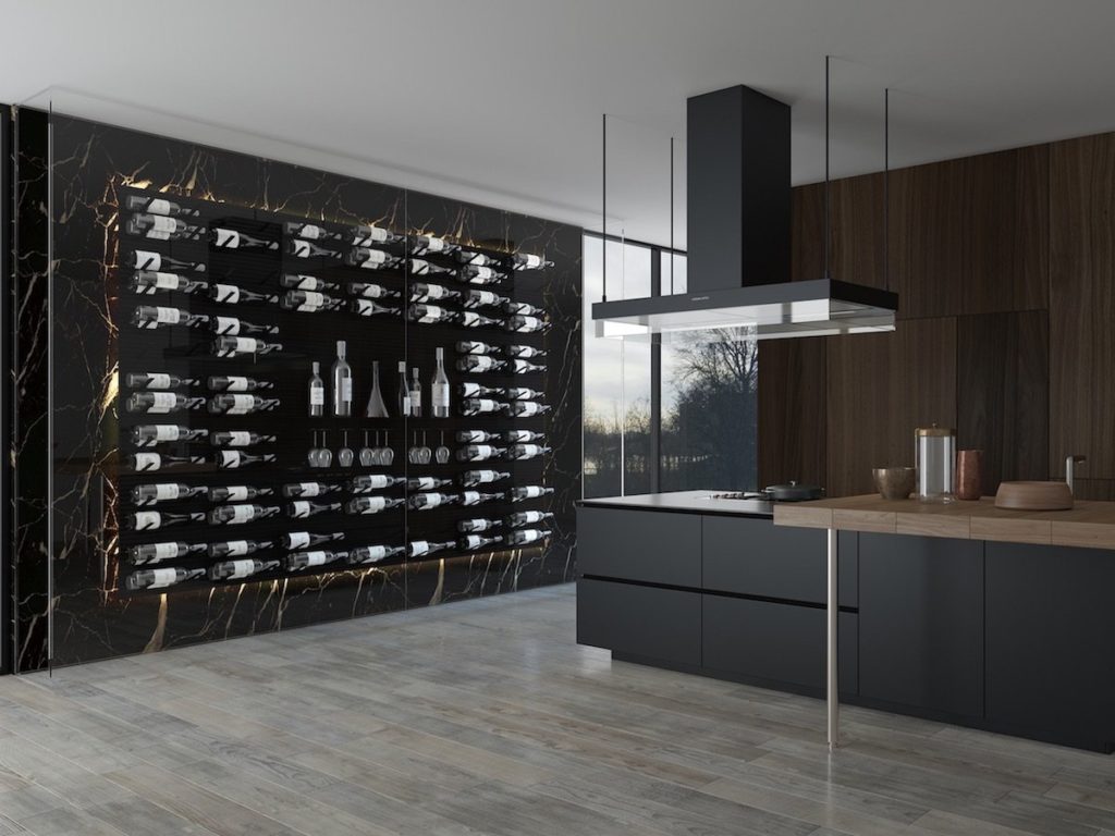 glass wine wall Orange County contemporary kitchen