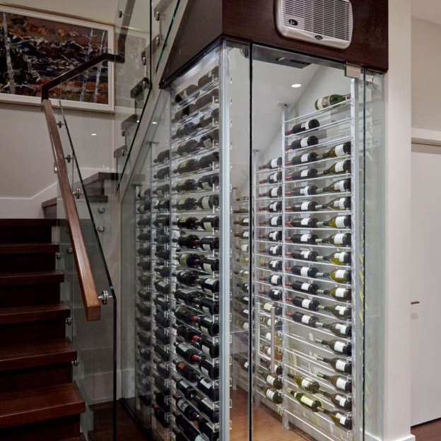 Custom Wine Cellar with Metal Custom Wine Racks Built Under the Stairs in Orange County