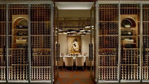 Commercial Wine Cellar with Wood, Metal, and Glass Elements