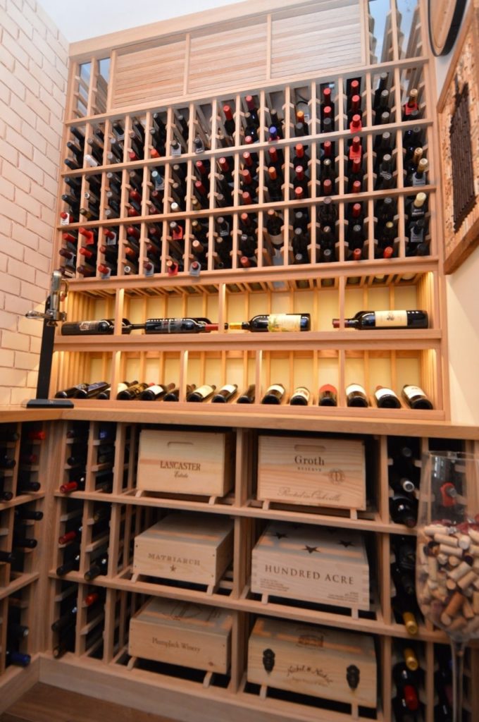 Wooden Wine Racks Used in this Orange County Wine Cellar Renovation Consist of Attractive Racking Styles 