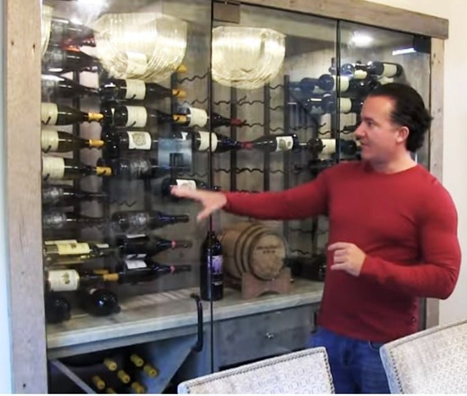Glass Home Wine Cellar with Metal and Wooden Custom Wine Racks