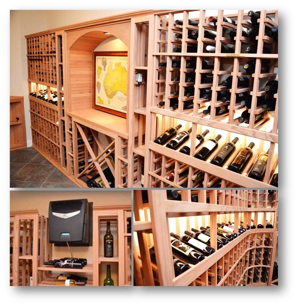 Unique Wine Display with Wooden Wine Racks Designed by the Best Custom Wine Cellar Builders in Orange County