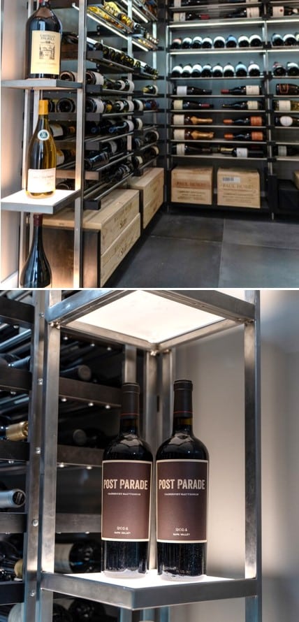 Modern Wine Room with Metal Wine Racks by Orange County Wine Cellar Installers