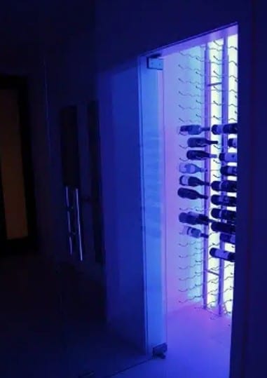 Contemporary Wine Cellar with Metal Wine Racks