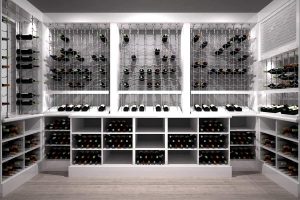 35 - California White Cable Wine Displays Contemporary Custom Wine Cellars