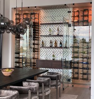 32 - Custom Wine Cellars Yorba Linda Frameless Glass with Enhanced Lighting Dining Rooms