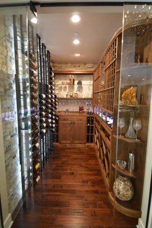 07- Transitional Residential Custom Wine Cellar in Newport Beach, Orange County with Metal and Wood Wine Racks